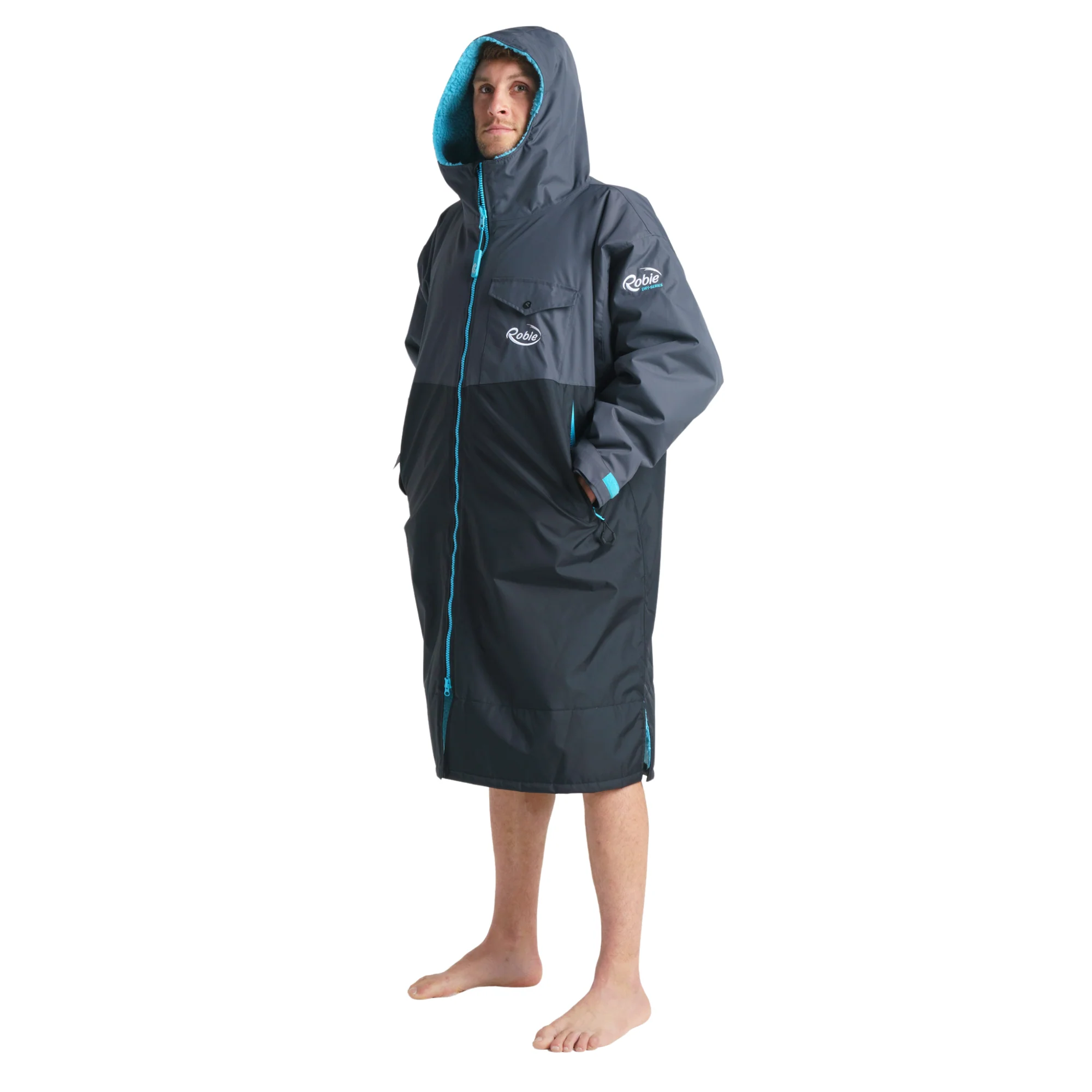 Robie Unisex Dry Series Recycled Long Sleeve Hardshell Changing Robe (Black/Charcoal/Blue Atoll) - Image 28