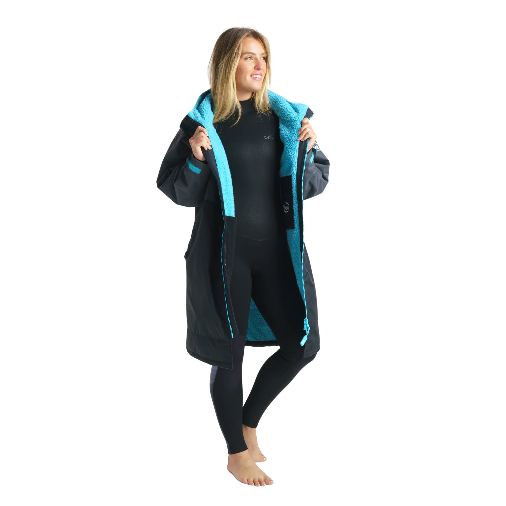 Robie Unisex Dry Series Recycled Long Sleeve Hardshell Changing Robe (Black/Charcoal/Blue Atoll) - Image 3