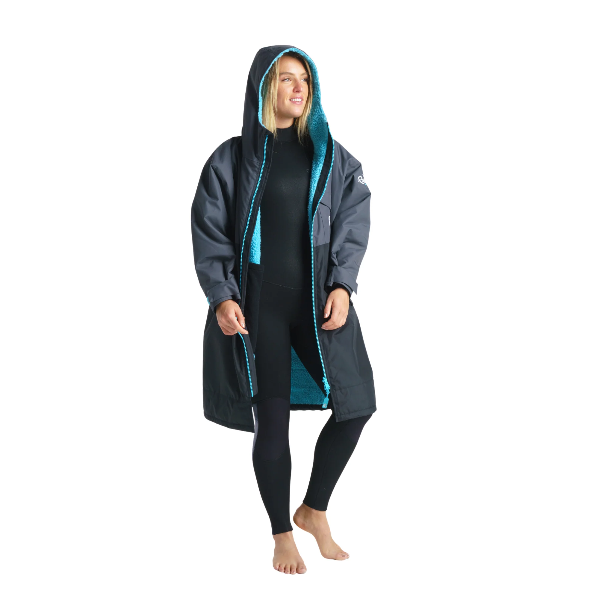 Robie Unisex Dry Series Recycled Long Sleeve Hardshell Changing Robe (Black/Charcoal/Blue Atoll) - Image 5