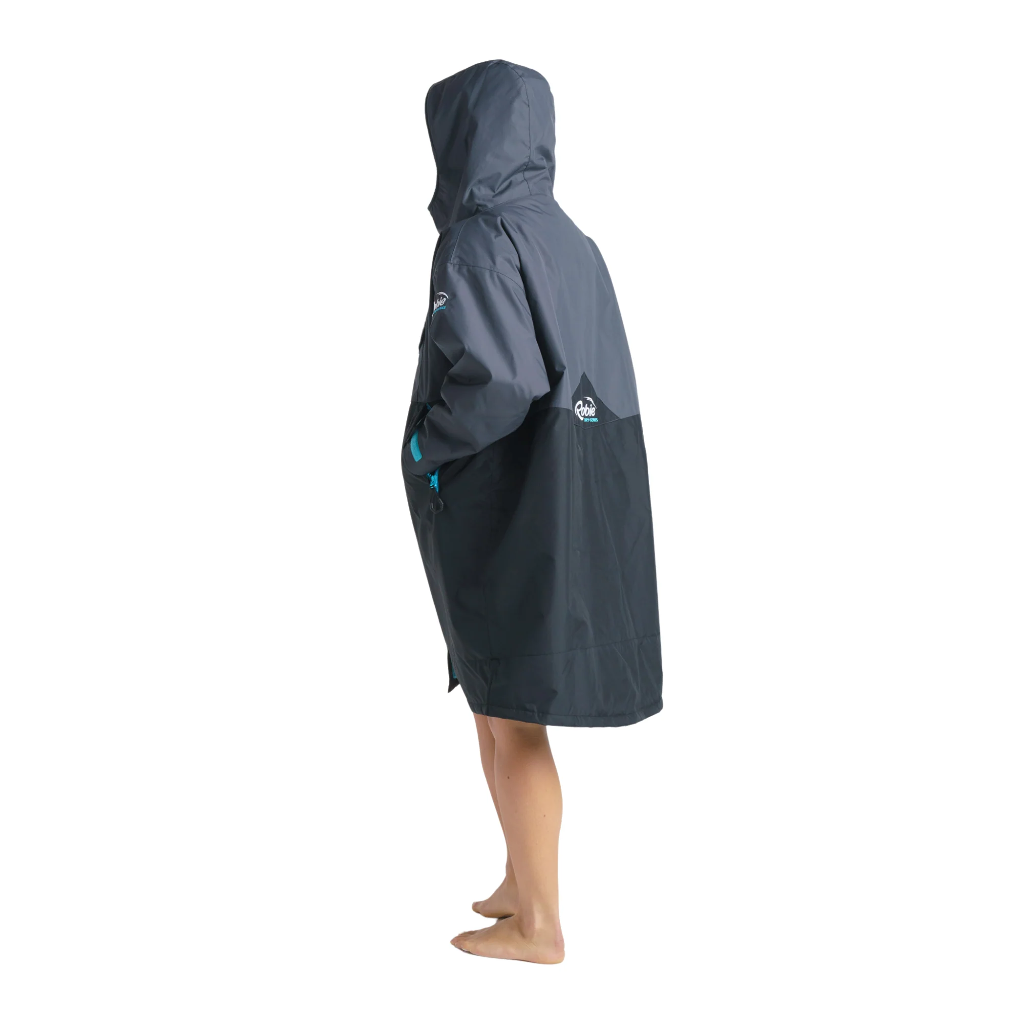 Robie Unisex Dry Series Recycled Long Sleeve Hardshell Changing Robe (Black/Charcoal/Blue Atoll) - Image 9