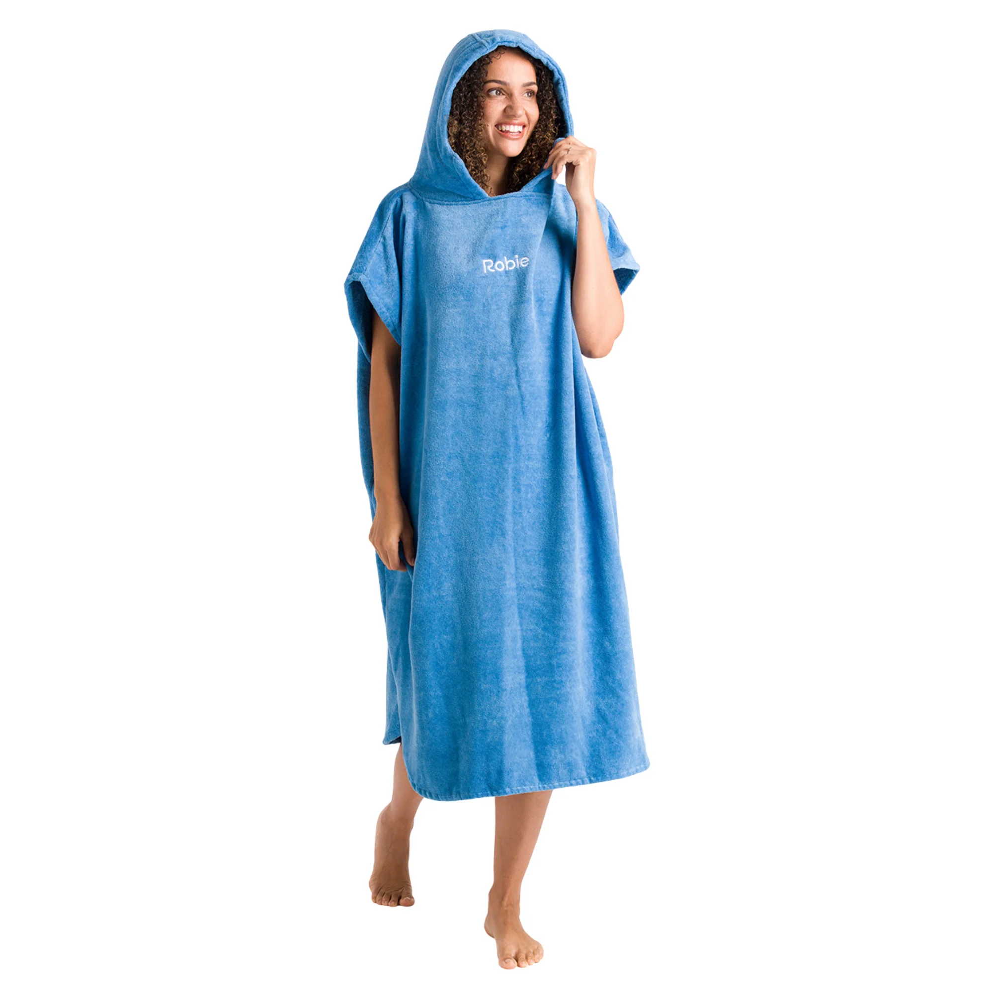 Robie Original - Adult Unisex Hooded Short Sleeve Changing Robe (Cornflower Blue) - Image 3