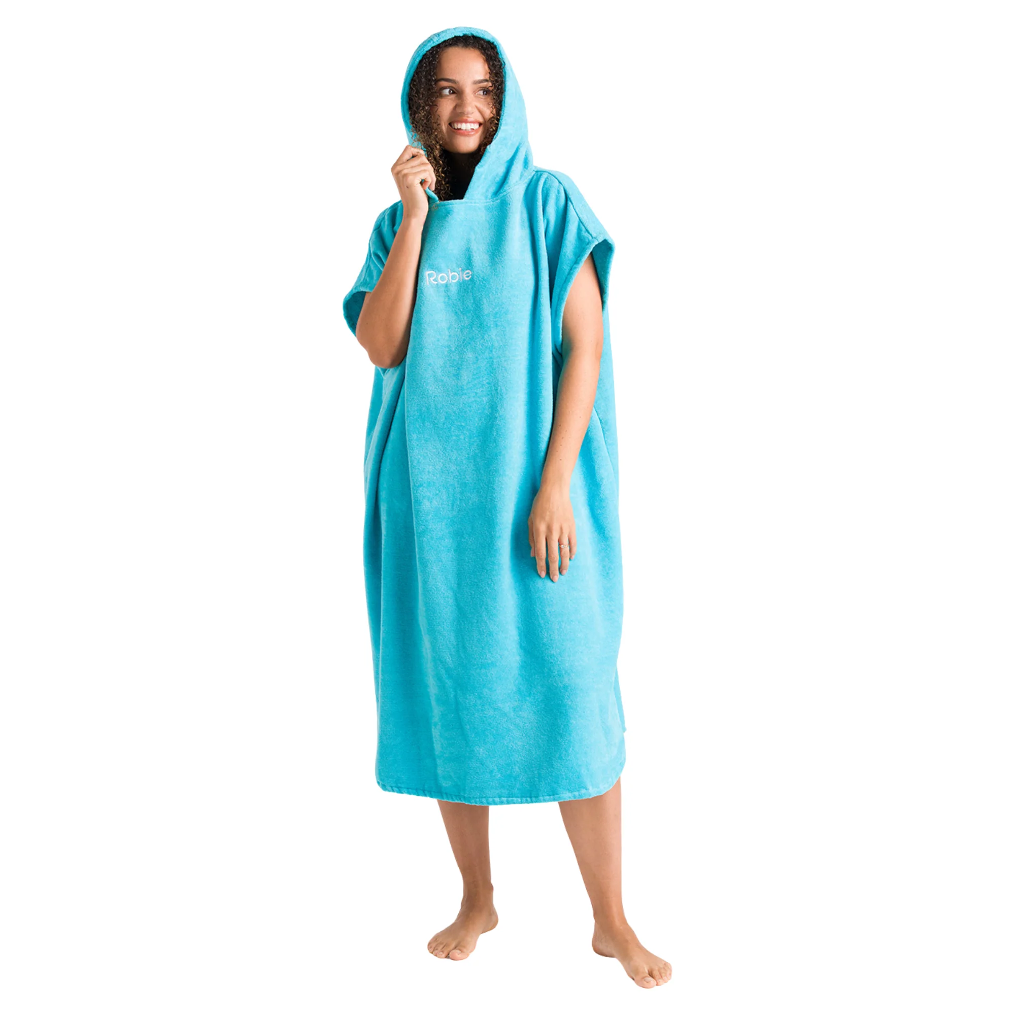 Robie Original - Adult Unisex Hooded Short Sleeve Changing Robe (Hawaiian Blue) - Image 4