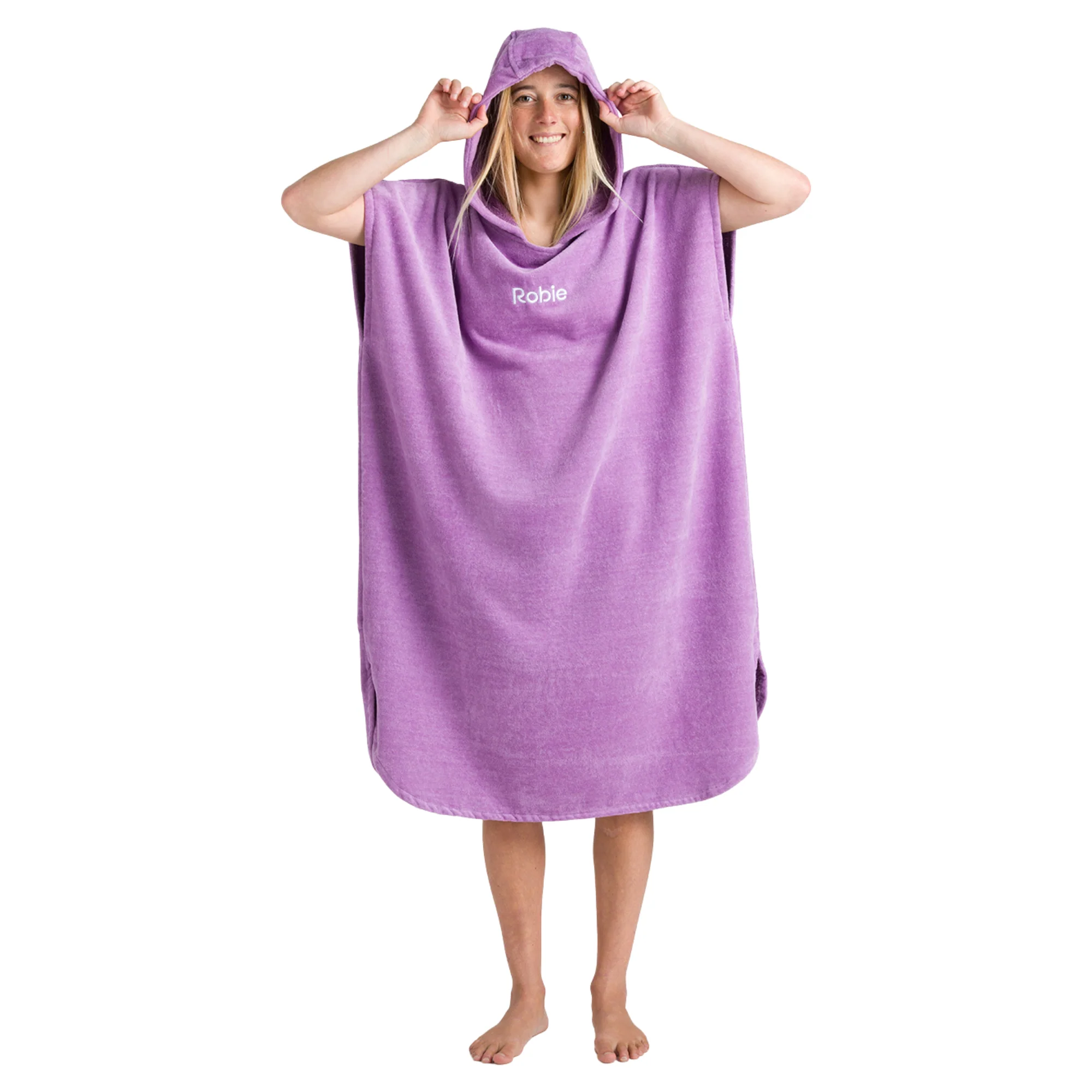 Robie Original - Adult Unisex Hooded Short Sleeve Changing Robe (Orchid) - Image 3