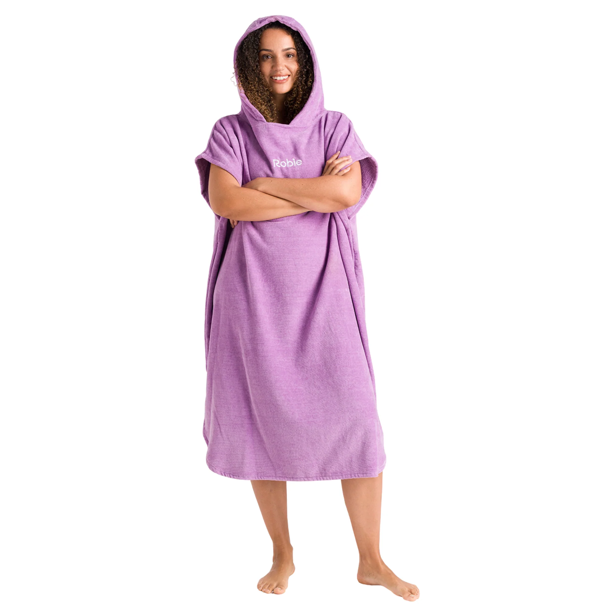 Robie Original - Adult Unisex Hooded Short Sleeve Changing Robe (Orchid) - Image 9