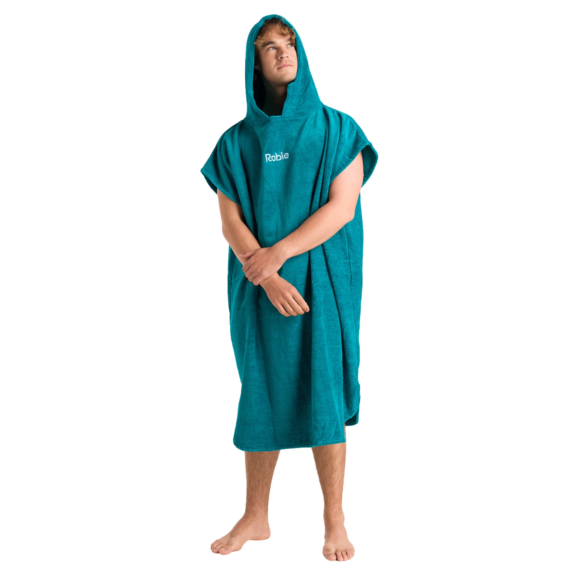 Robie Original - Adult Unisex Hooded Short Sleeve Changing Robe (Teal) - Image 3