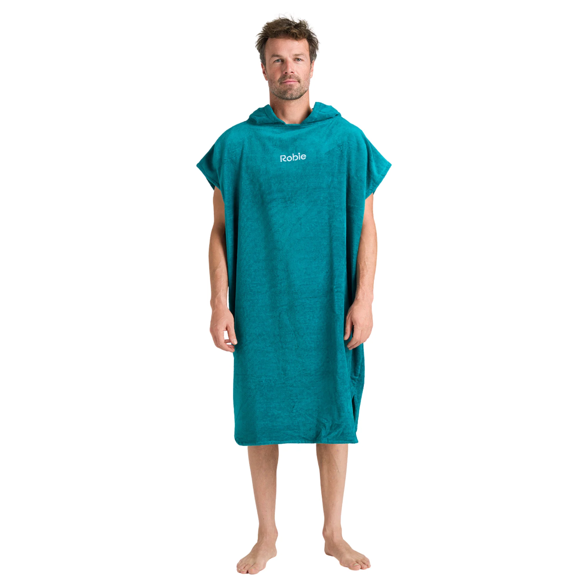 Robie Original - Adult Unisex Hooded Short Sleeve Changing Robe (Teal) - Image 5