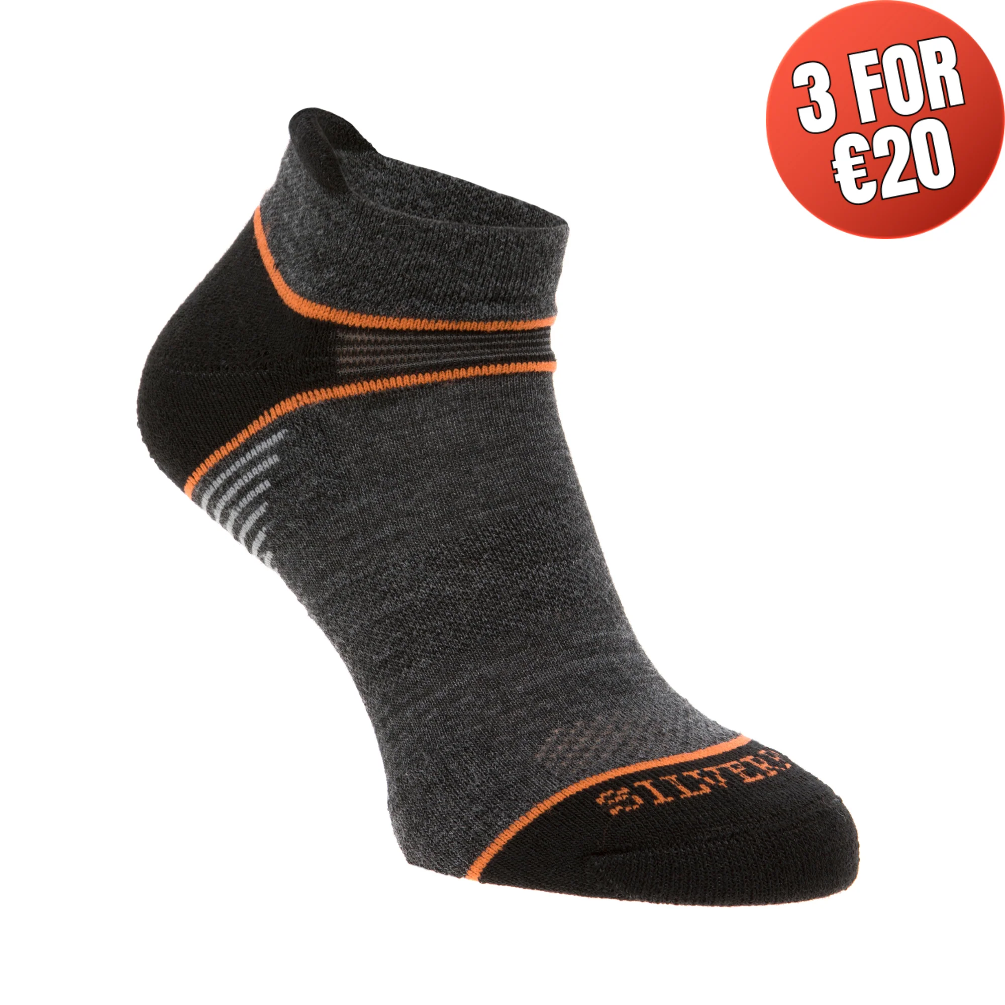 Silverpoint Unisex On The Move No Show Merino Blend Ankle Socks (Grey/Orange)