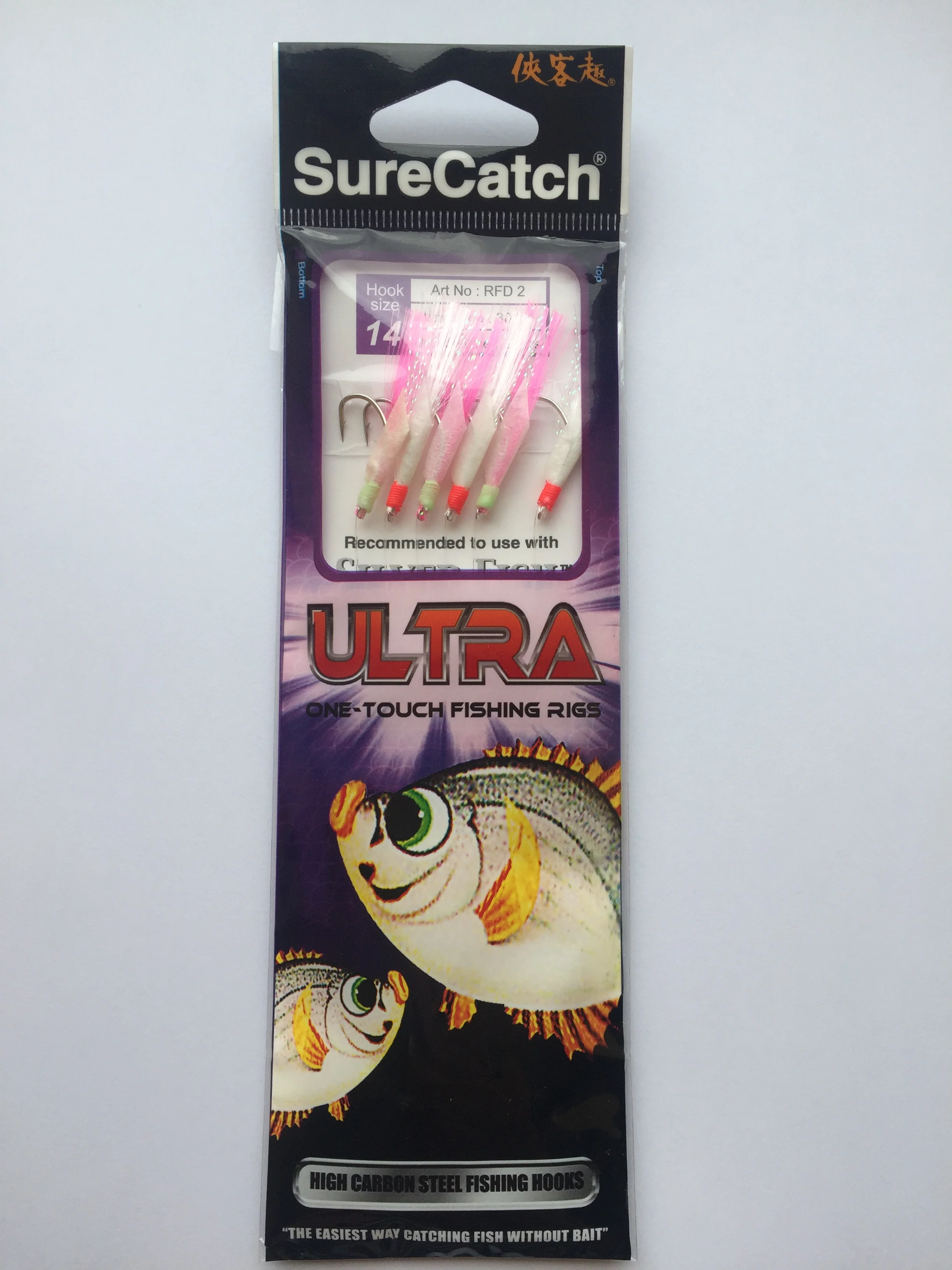 Sure Catch Sabiki Ultra One Touch 6 Hook Rig (White Pink Tinsel)(Size 14)