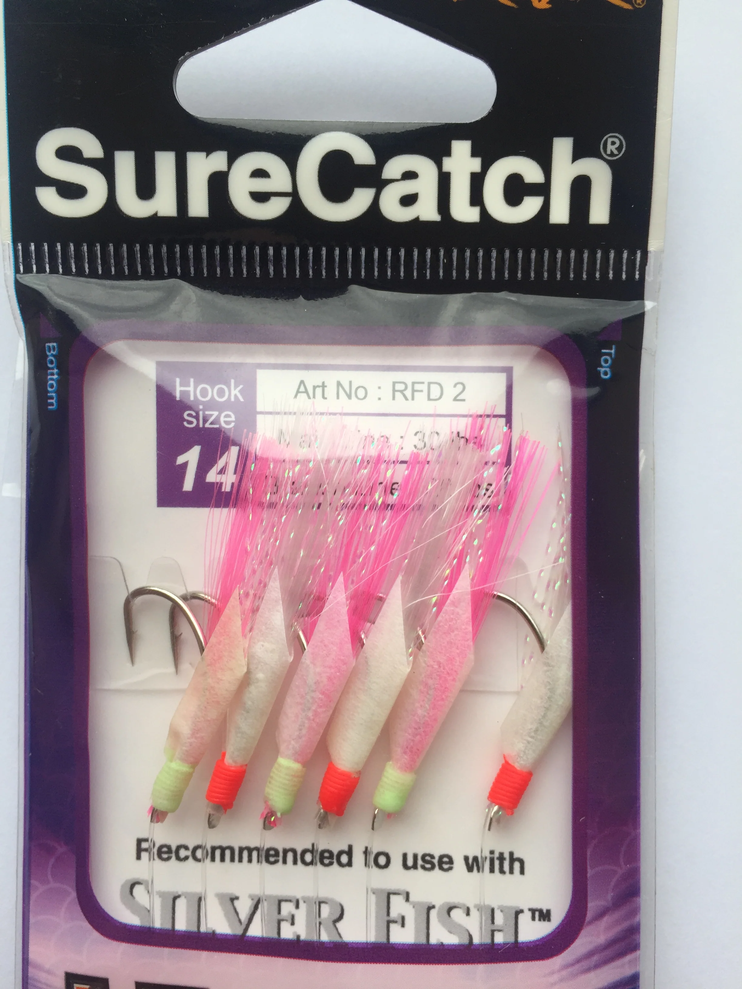Sure Catch Sabiki Ultra One Touch 6 Hook Rig (White Pink Tinsel)(Size 14) - Image 2