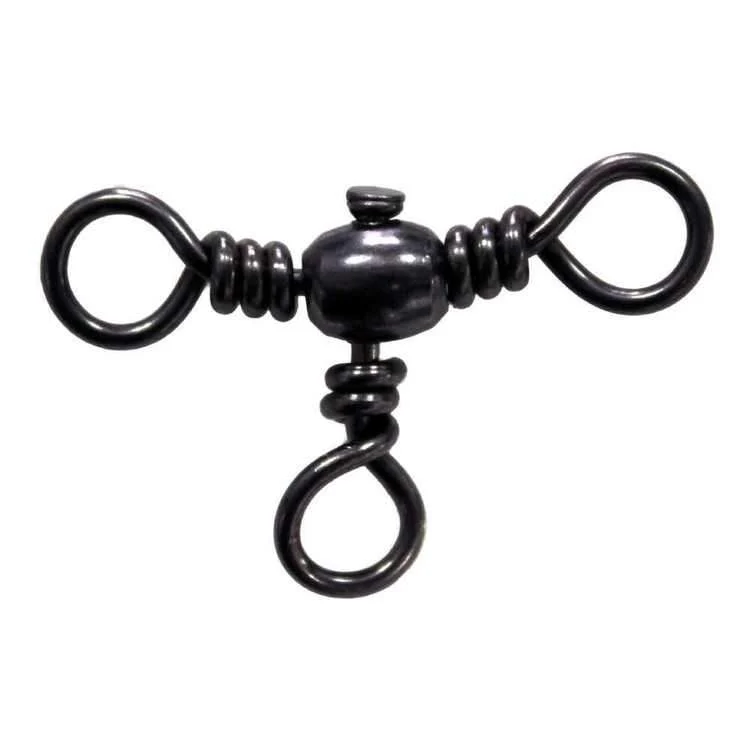 Mustad Black Barrel Three Way Cross Swivel (Size 10/40lbs)(10 Pack)