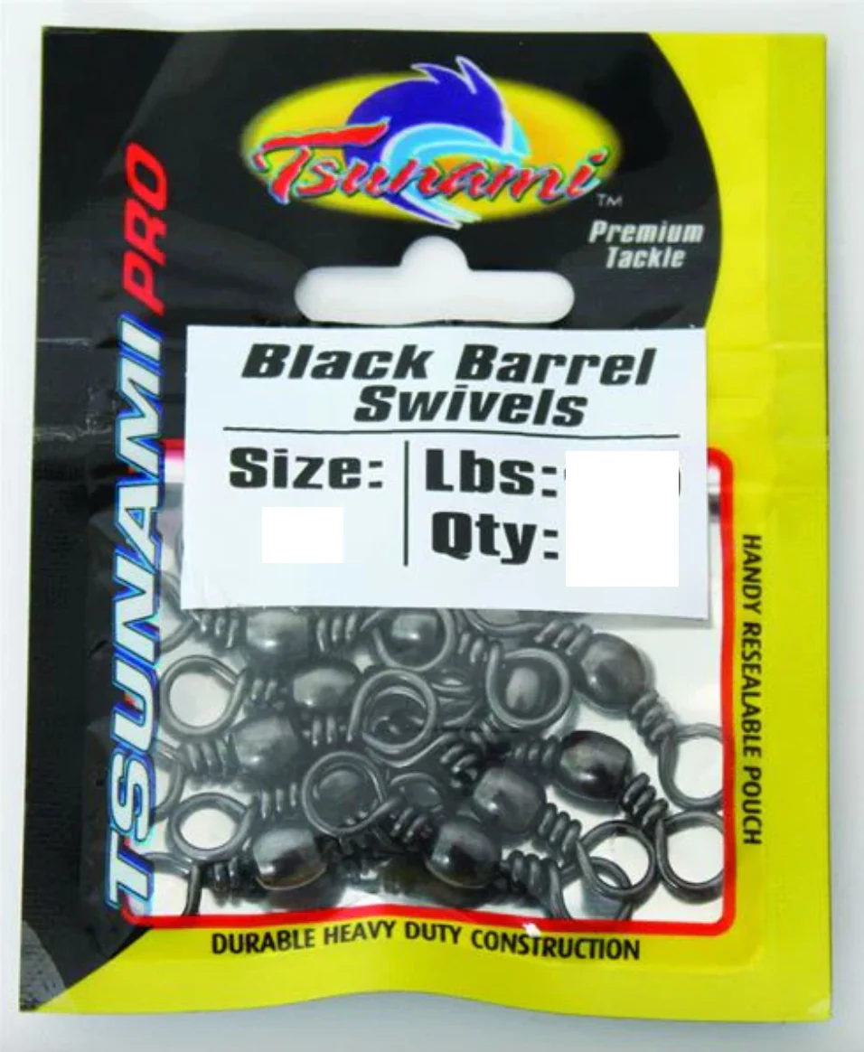Tsunami Black Barrel Swivels (Size 4)(20 Pack)
