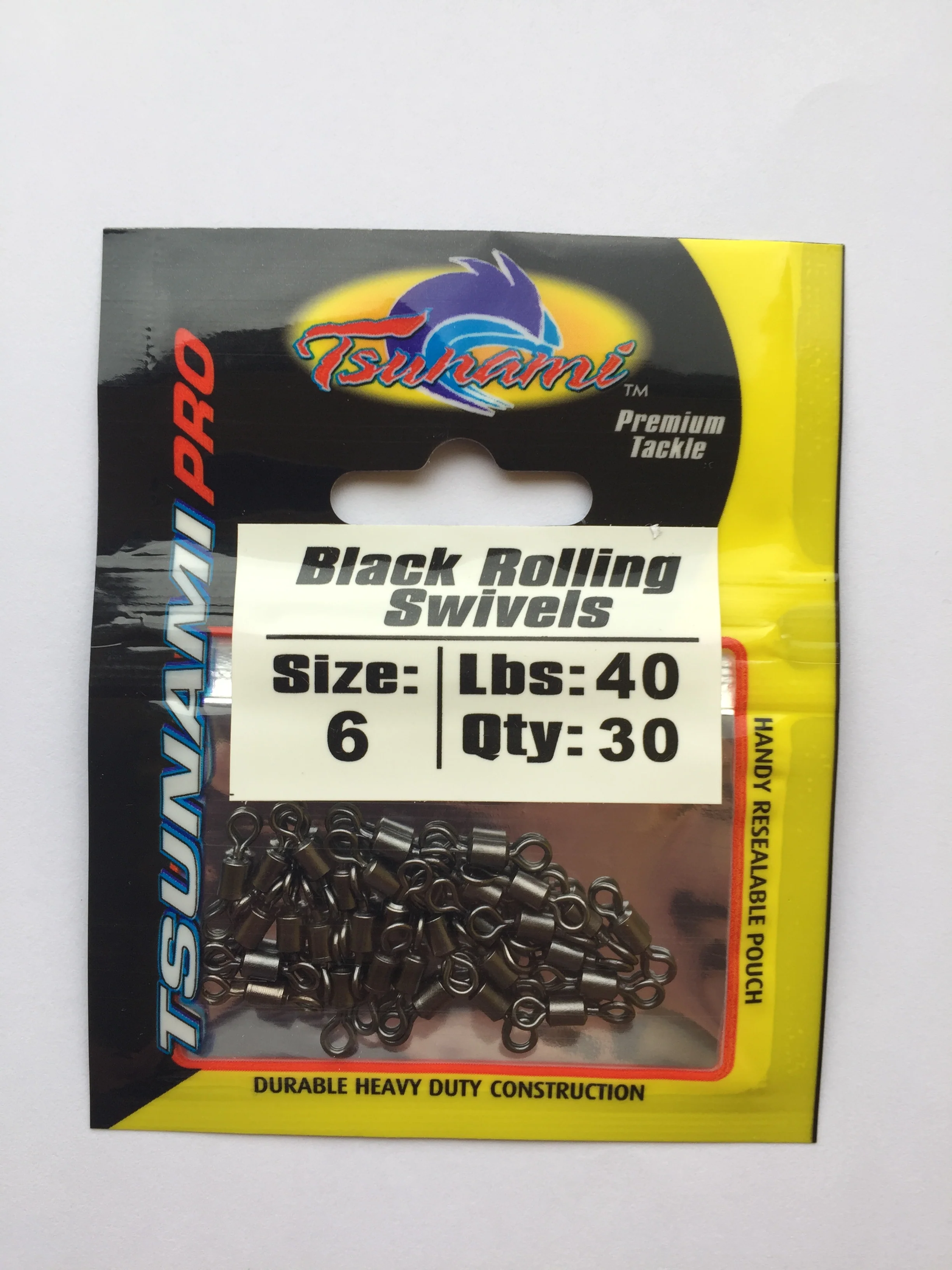Tsunami Black Rolling Swivels (Size 6)(30 Pack)