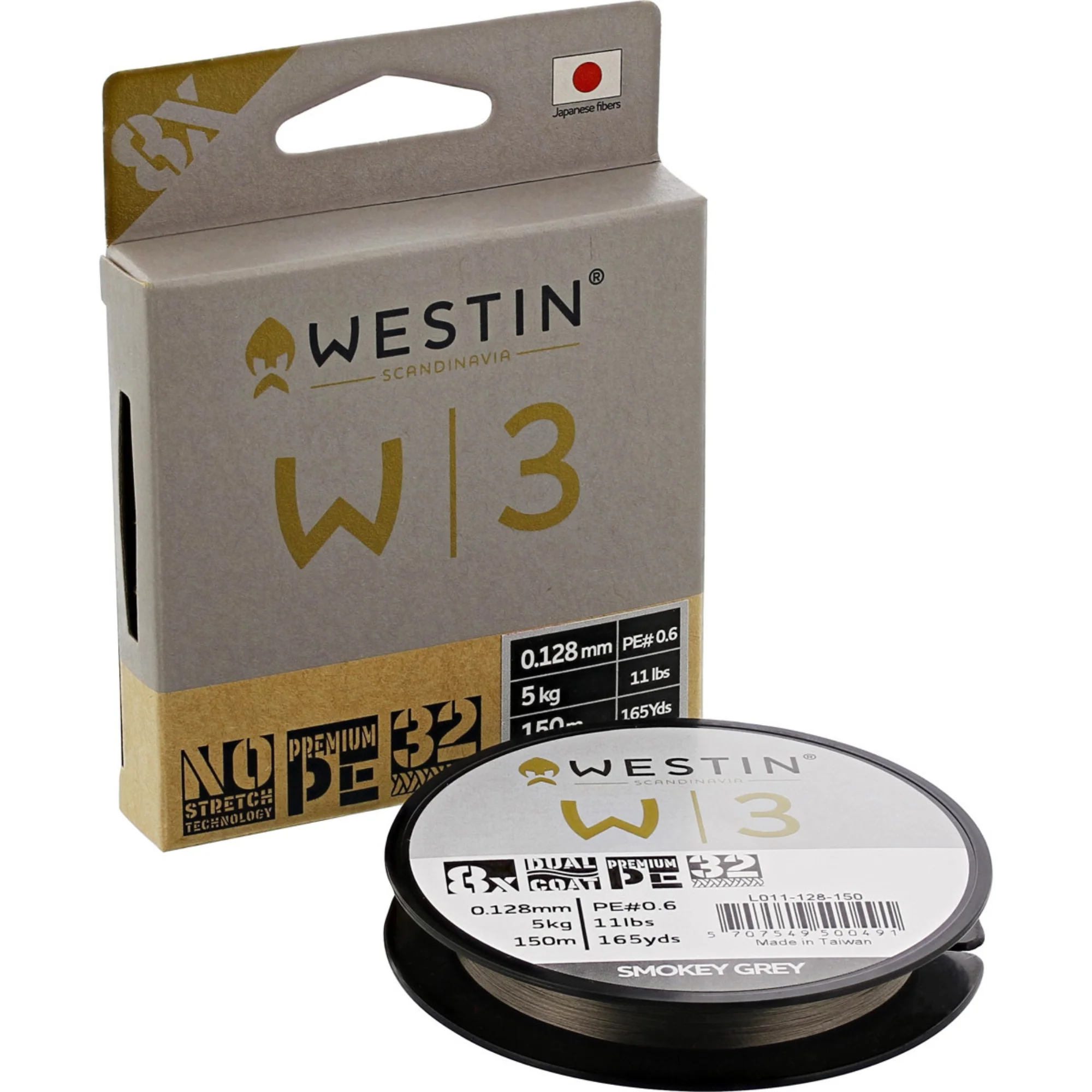 Westin W3 8-Braid Line Leader (0.10mm/150m/3.5kg/PE0.4)(Smokey Grey)