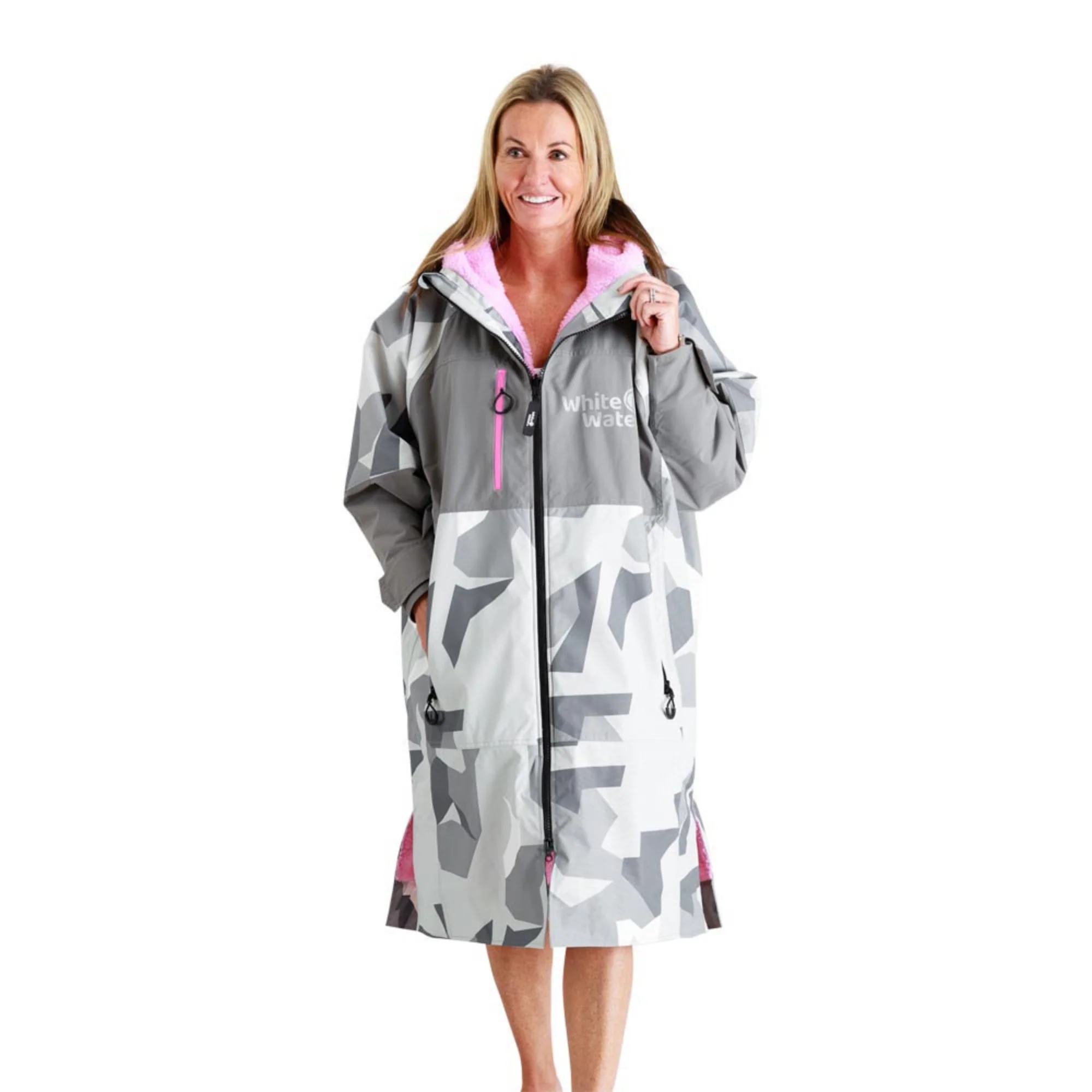 White Water Robes Unisex Hardshell Changing Robe - Adults (Arctic Camo/Pink Lining) - Image 3