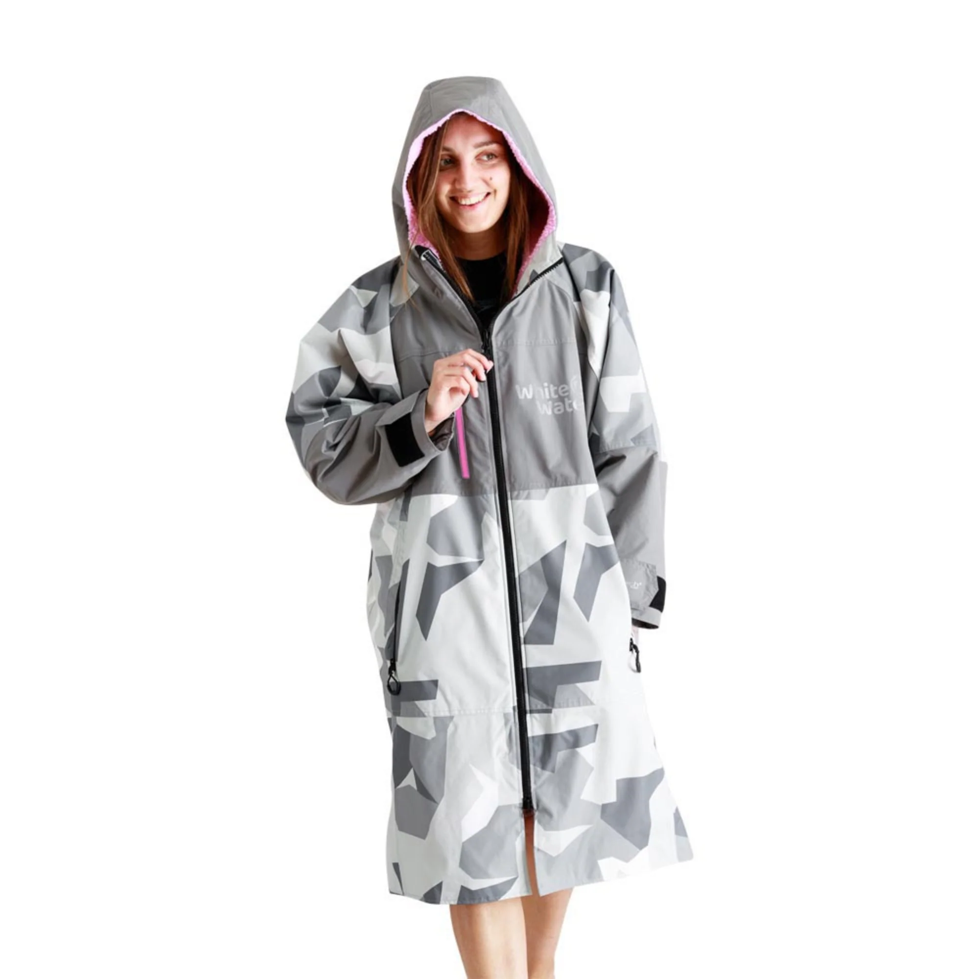 White Water Robes Unisex Hardshell Changing Robe - Adults (Arctic Camo/Pink Lining) - Image 6