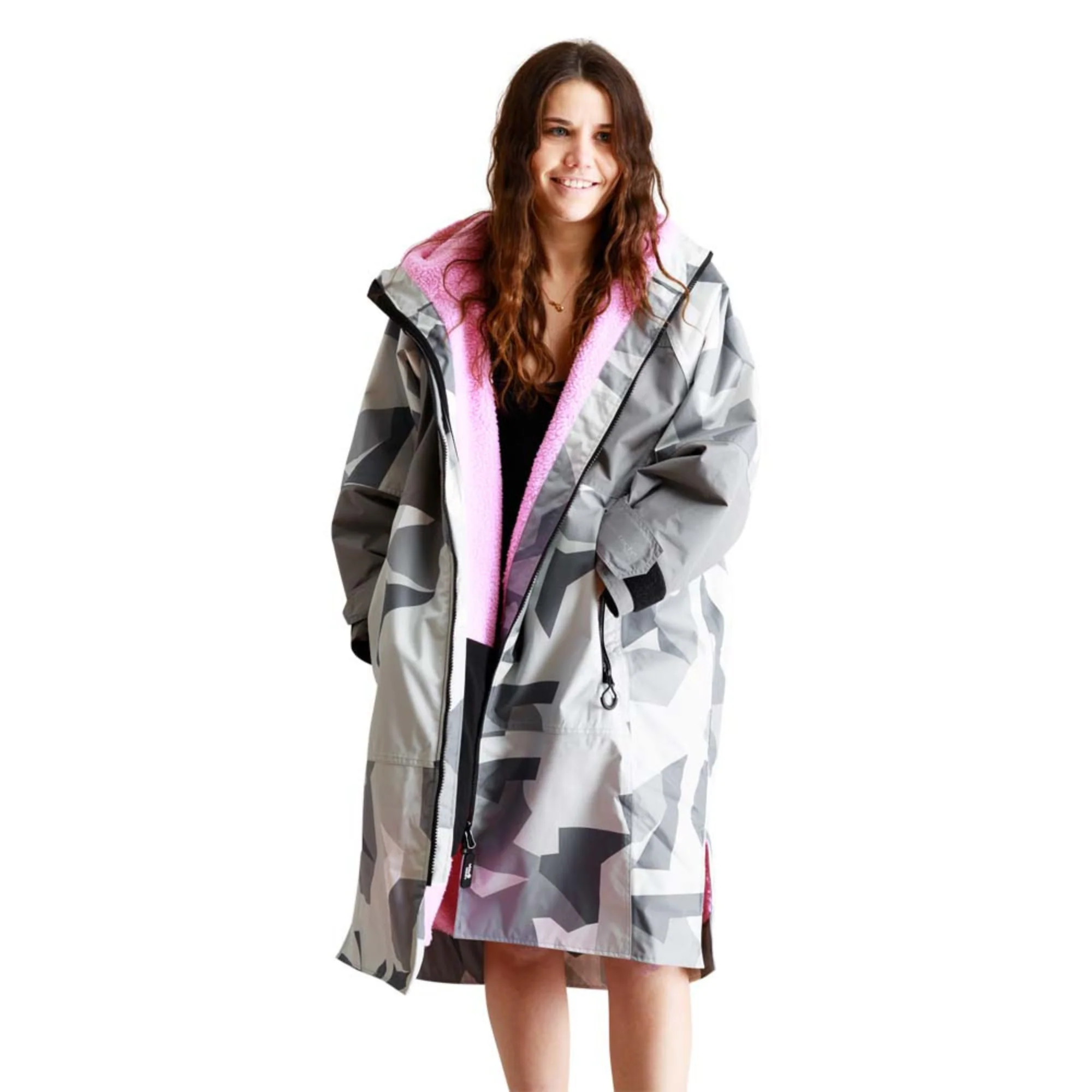 White Water Robes Unisex Hardshell Changing Robe - Adults (Arctic Camo/Pink Lining) - Image 7