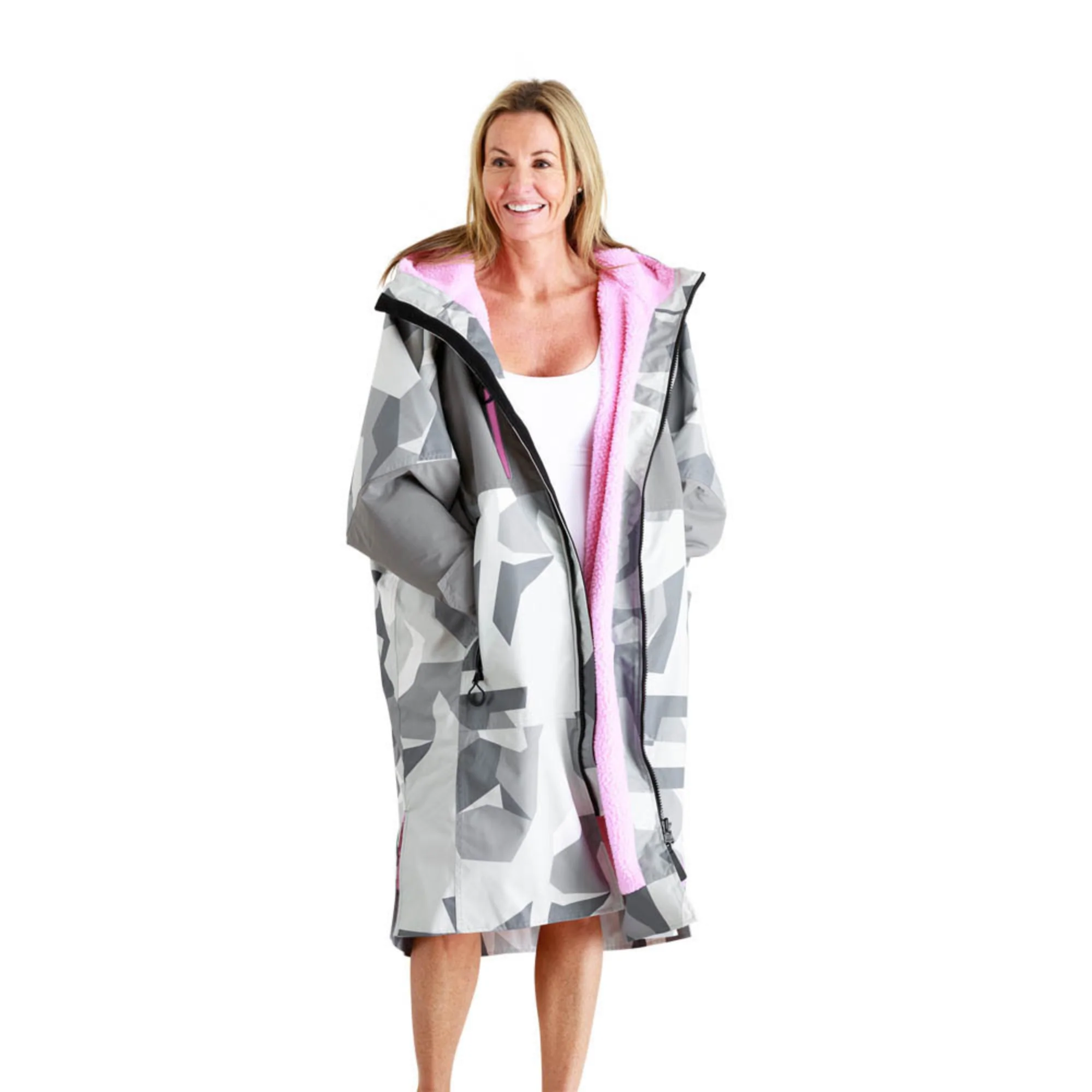 White Water Robes Unisex Hardshell Changing Robe - Adults (Arctic Camo/Pink Lining) - Image 8