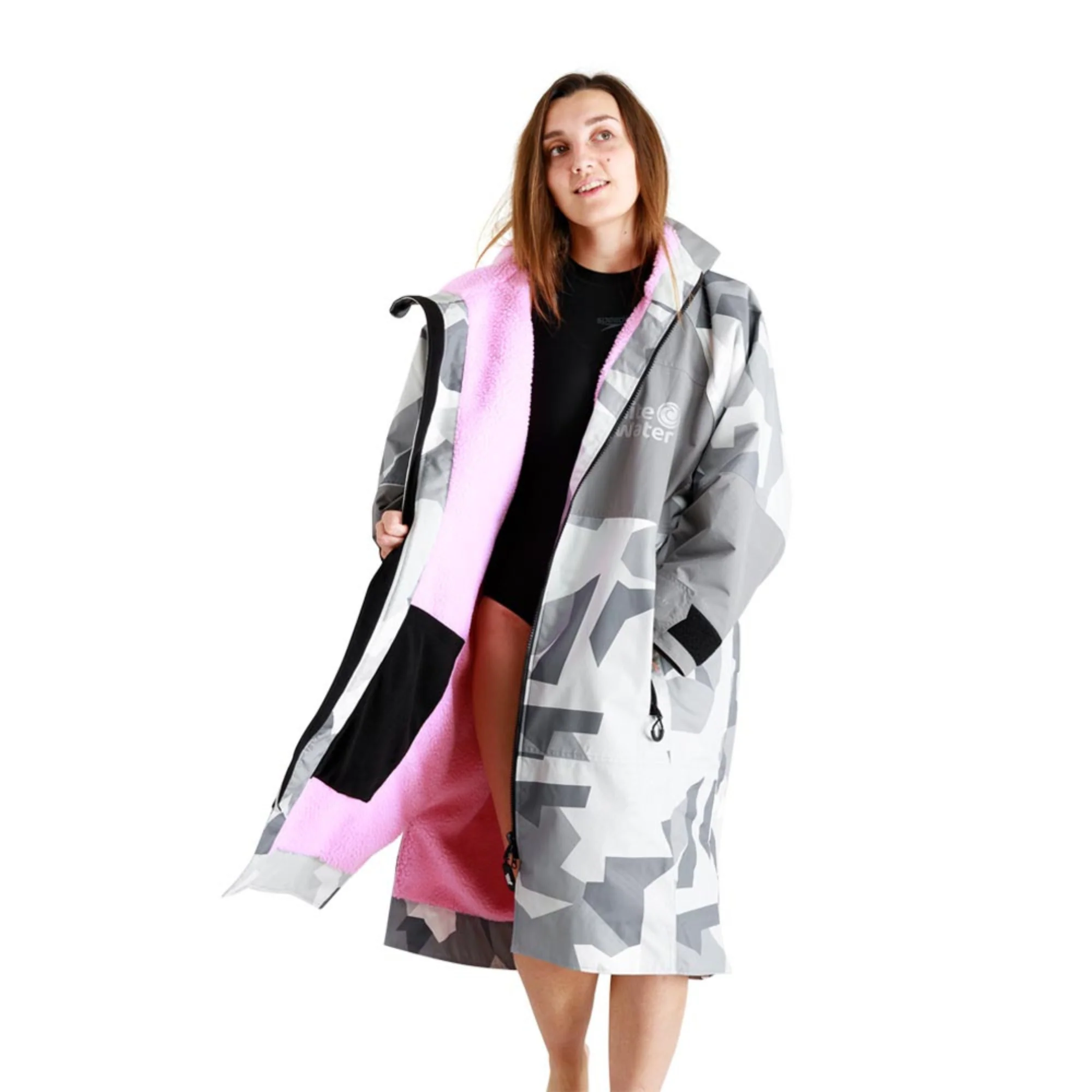 White Water Robes Unisex Hardshell Changing Robe - Adults (Arctic Camo/Pink Lining) - Image 9