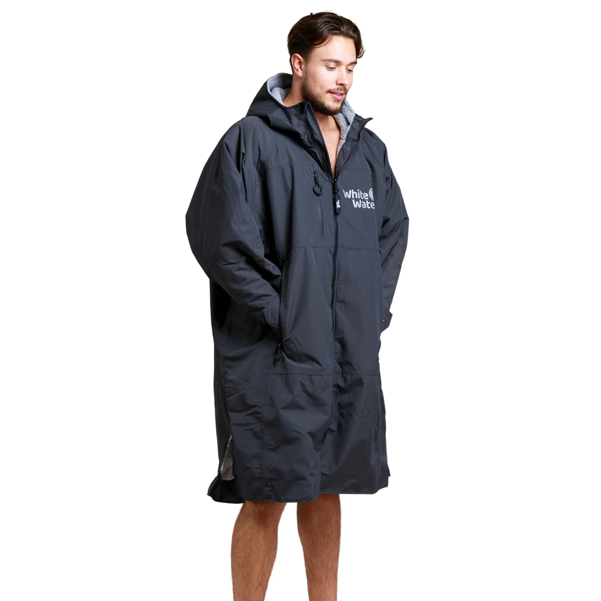 White Water Robes Unisex Hardshell Changing Robe - Adults (Black/Grey Lining) - Image 2