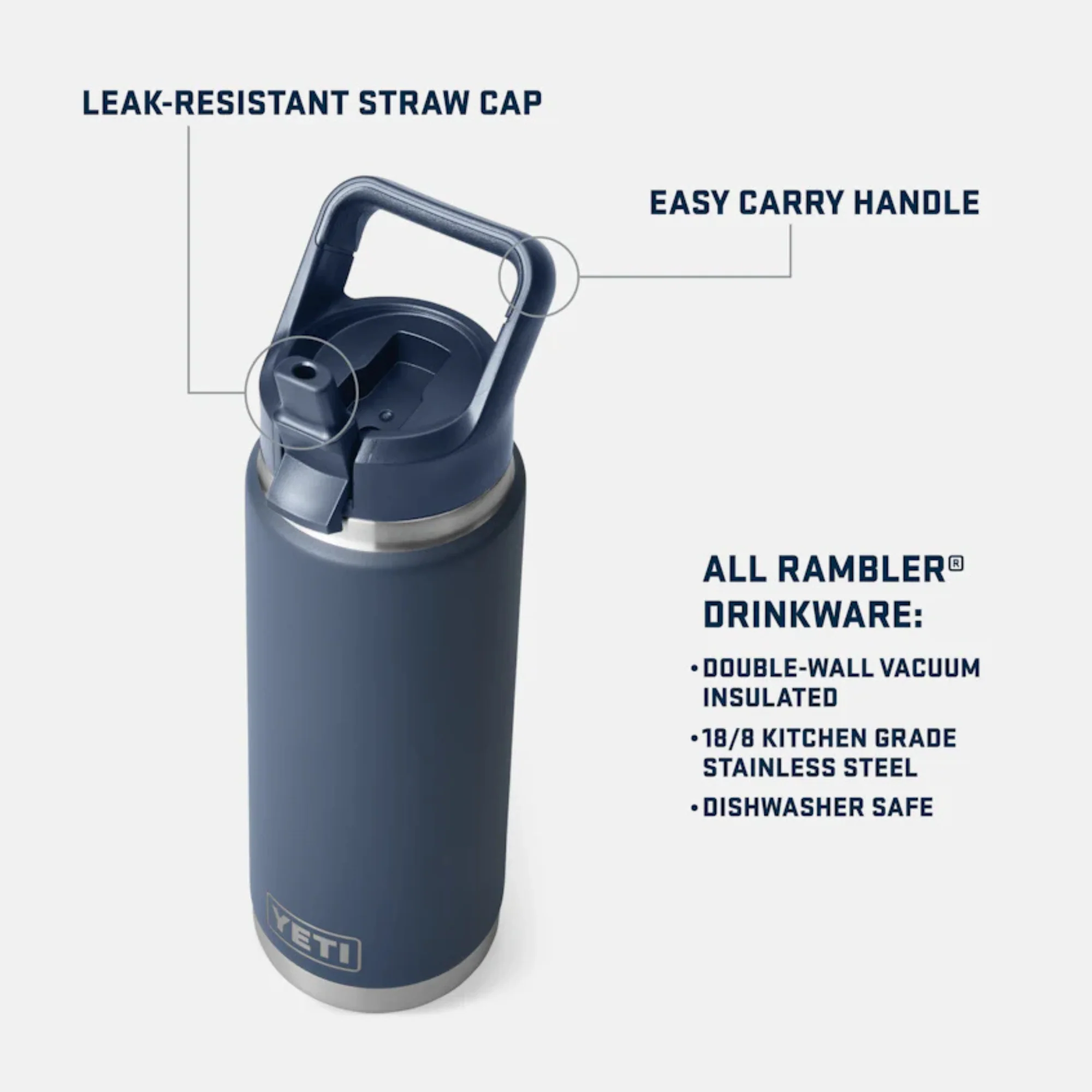 Yeti Rambler 26oz/769ml Insulated Bottle with Colour Straw Cap (Ridgeline) - Image 6