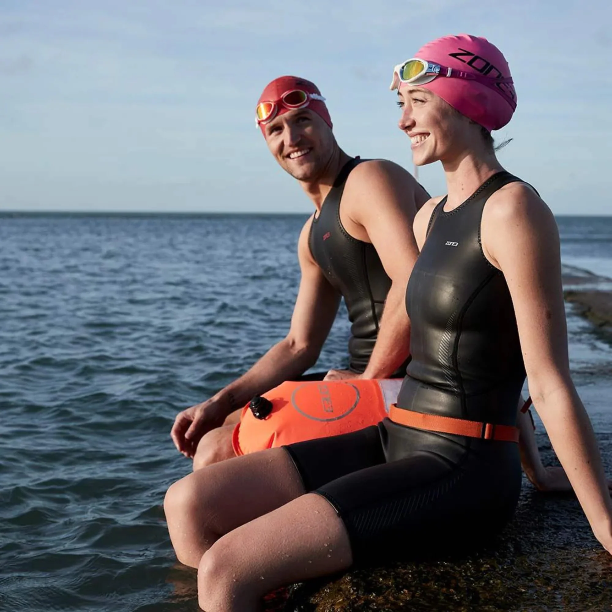 Zone 3 Unisex Silicone Swim Cap (Hi-Vis Orange) - Image 2