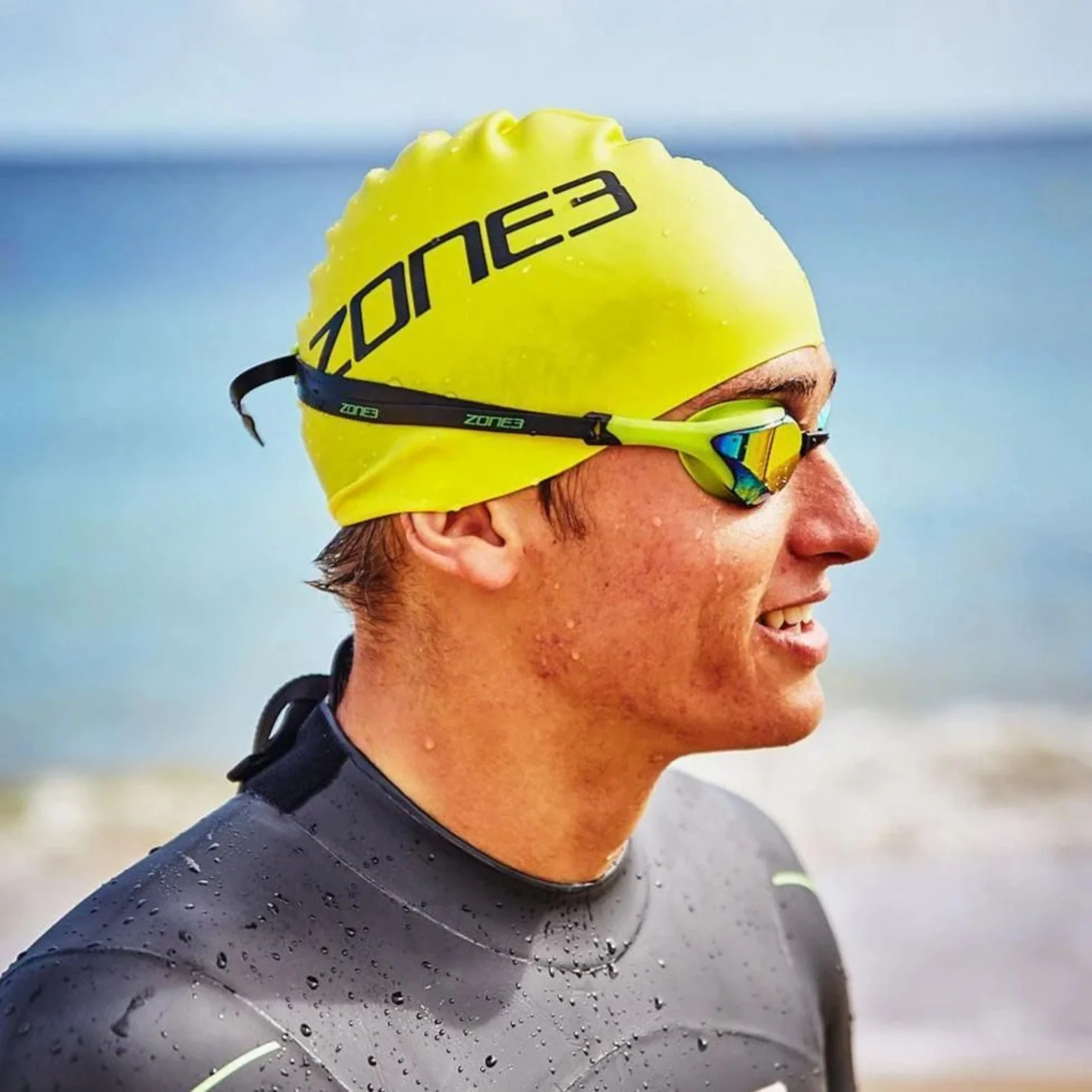 Zone 3 Unisex Silicone Swim Cap (Hi-Vis Yellow) - Image 2